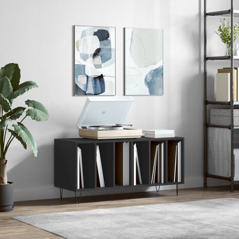 Platenkast 100x38x48 cm bewerkt hout zwart 1