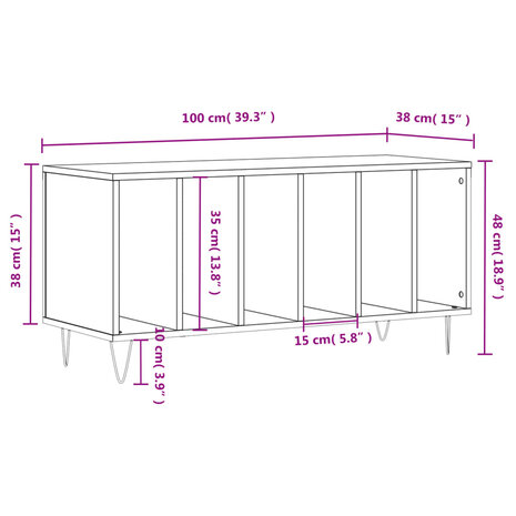 Platenkast 100x38x48 cm bewerkt hout betongrijs 9
