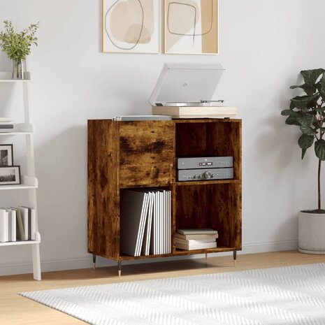 Platenkast 84,5x38x89 cm bewerkt hout gerookt eikenkleurig 1