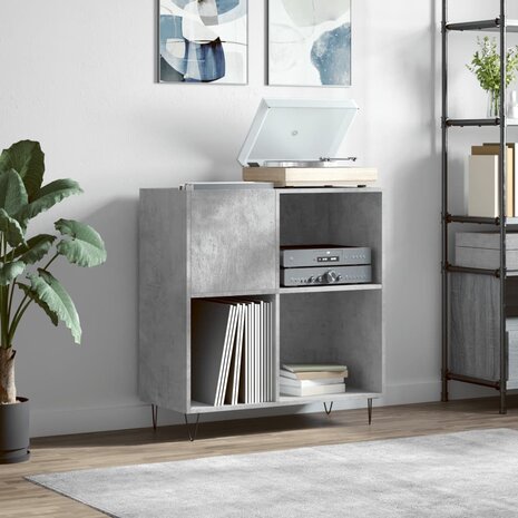 Platenkast 84,5x38x89 cm bewerkt hout betongrijs 1