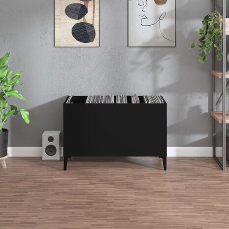 Platenkast 74,5x38x48 cm bewerkt hout zwart 3