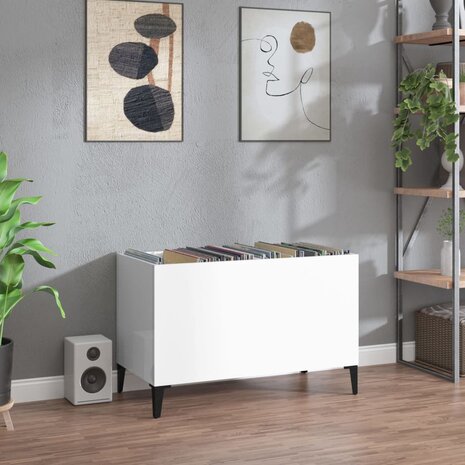 Platenkast 74,5x38x48 cm bewerkt hout hoogglans wit 1