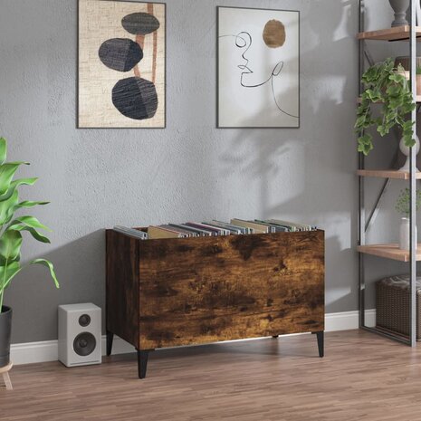 Platenkast 74,5x38x48 cm bewerkt hout gerookt eikenkleurig 1