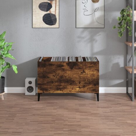Platenkast 74,5x38x48 cm bewerkt hout gerookt eikenkleurig 3
