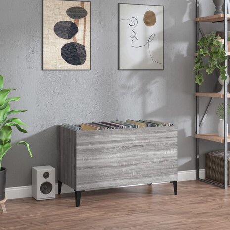 Platenkast 74,5x38x48 cm bewerkt hout grijs sonoma eikenkleurig 1