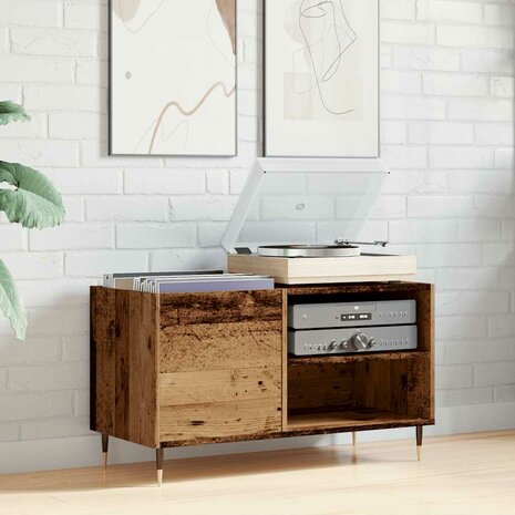 Platenkast 84,5x38x48 cm bewerkt hout oud houtkleurig 3