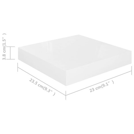Wandschappen zwevend 2 st 23x23,5x3,8 cm MDF hoogglans wit 8