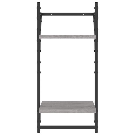 Wandschappen 2-laags met stangen 2 st 30x25x65 cm grijs sonoma 5