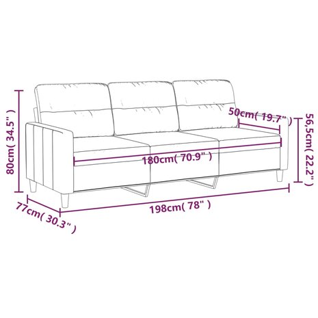 Driezitsbank 180 cm stof zwart 8