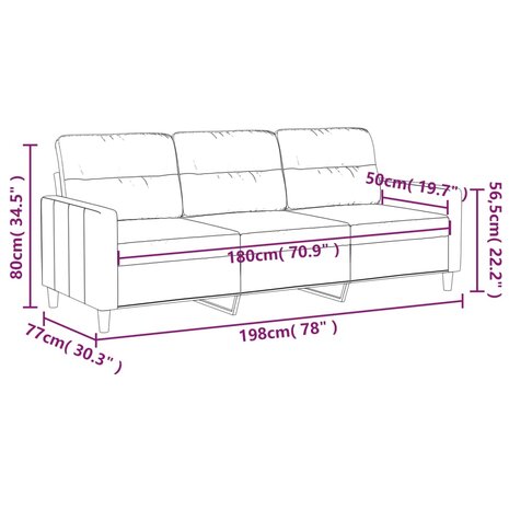 Driezitsbank 180 cm stof lichtgeel 8