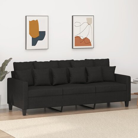 Driezitsbank 180 cm stof zwart 1