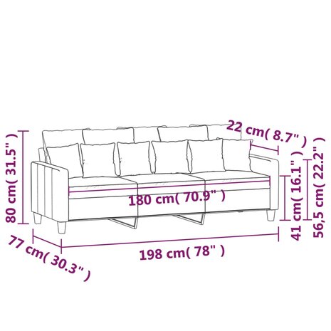 Driezitsbank 180 cm stof zwart 8