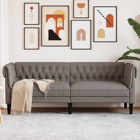 Driezitsbank Chesterfield-stijl stof taupe 1