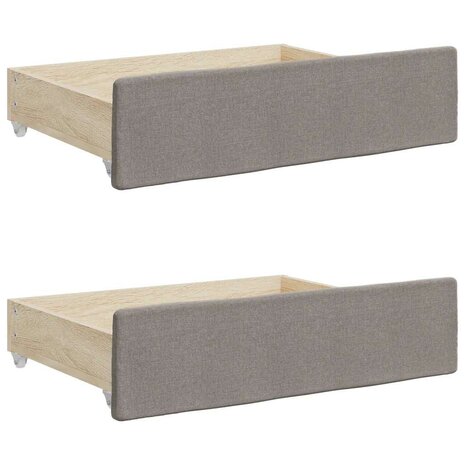 Bedlades 2 st bewerkt hout en stof taupe 2