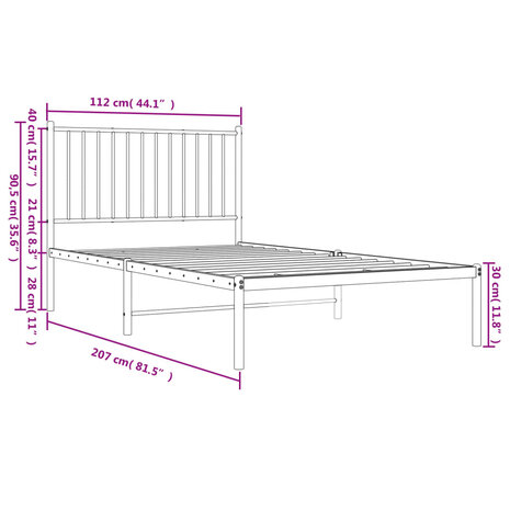 Bedframe met hoofdbord metaal wit 107x203 cm 9