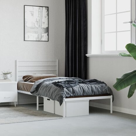 Bedframe met hoofdbord metaal wit 107x203 cm 1