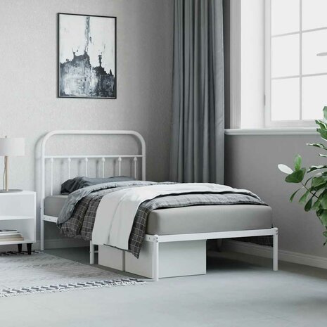 Bedframe met hoofdbord metaal wit 100x190 cm 4