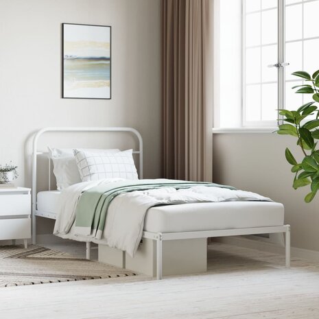 Bedframe met hoofdbord metaal wit 107x203 cm 1
