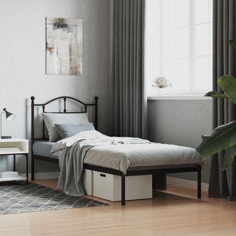 Bedframe met hoofdbord metaal zwart 90x190 cm 1