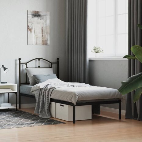 Bedframe met hoofdbord metaal zwart 90x200 cm 1