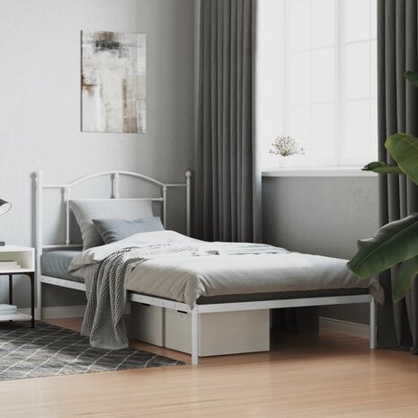 Bedframe met hoofdbord metaal wit 107x203 cm 1