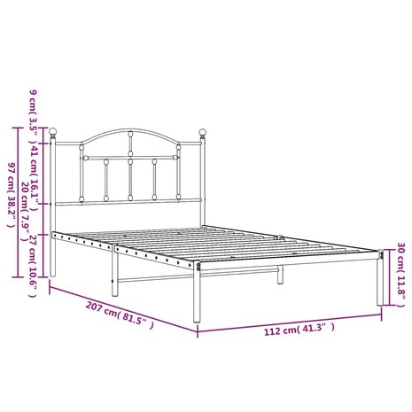 Bedframe met hoofdbord metaal wit 107x203 cm 9