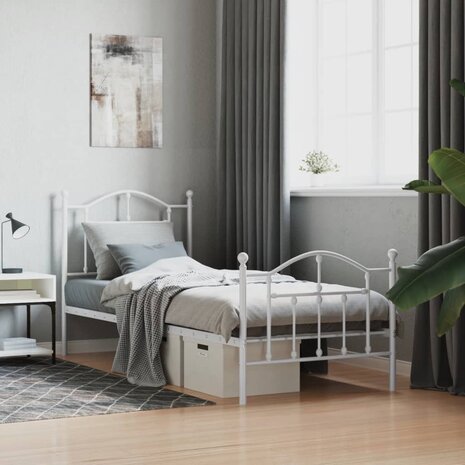 Bedframe met hoofd- en voeteneinde metaal wit 90x190 cm 1