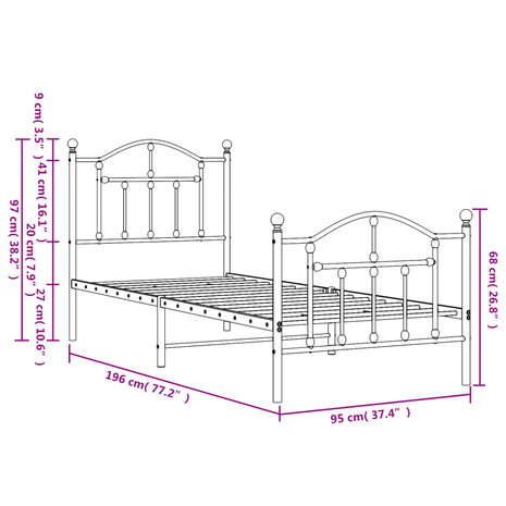 Bedframe met hoofd- en voeteneinde metaal wit 90x190 cm 9