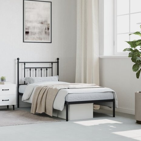 Bedframe met hoofdbord metaal zwart 90x190 cm 4