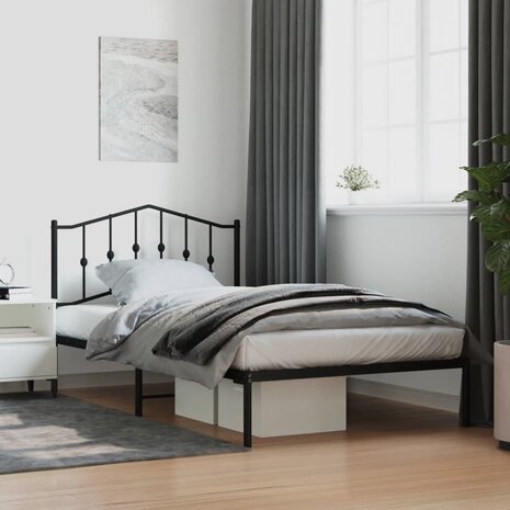 Bedframe met hoofdbord metaal zwart 107x203 cm 1