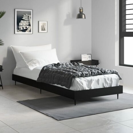 Bedframe bewerkt hout zwart 75x190 cm 1