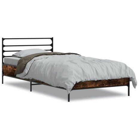 Bedframe bewerkt hout en metaal gerookt eikenkleurig 75x190 cm 2