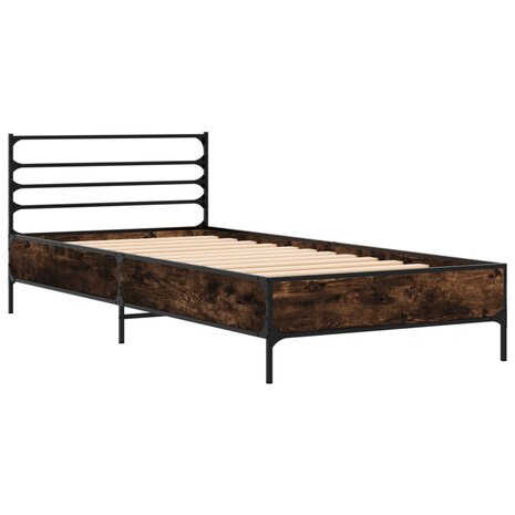 Bedframe bewerkt hout en metaal gerookt eikenkleurig 75x190 cm 3