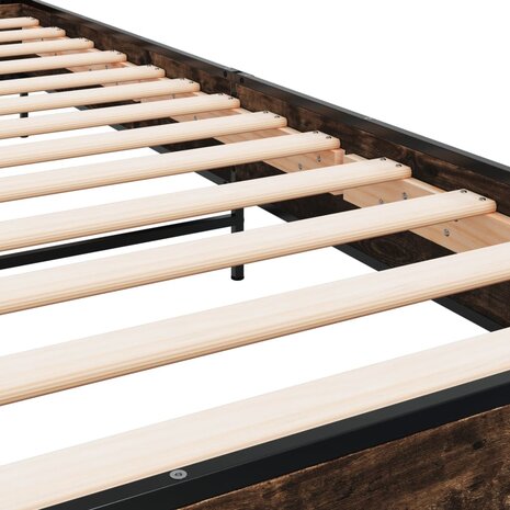 Bedframe bewerkt hout en metaal gerookt eikenkleurig 75x190 cm 7