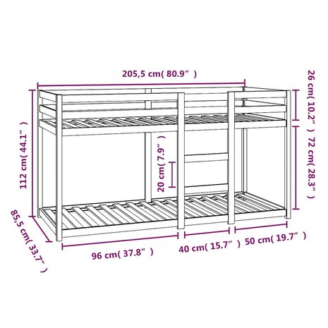 Stapelbed massief grenenhout 80x200 cm 8