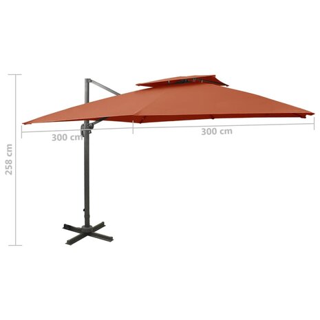 Zweefparasol met dubbel dak 300x300 cm terracottakleurig 9