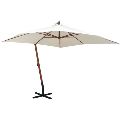 Zweefparasol met houten paal 300x300 cm wit 1