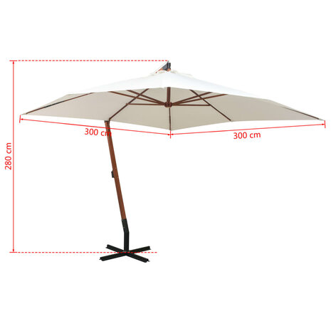 Zweefparasol met houten paal 300x300 cm wit 8