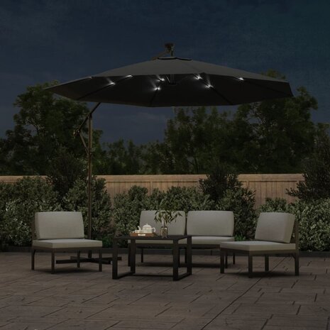 Zweefparasol met LED-verlichting stalen paal 300 cm antraciet 3