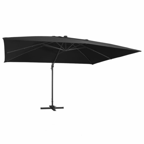 Zweefparasol met LED-verlichting en paal 400x300 cm zwart 1