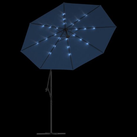 Zweefparasol met LED en stalen paal 300 cm azuurblauw 6