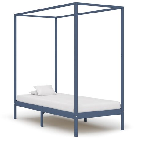 Hemelbedframe massief grenenhout grijs 90x200 cm 1