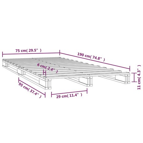 Palletbed massief grenenhout zwart 75x190 cm 8