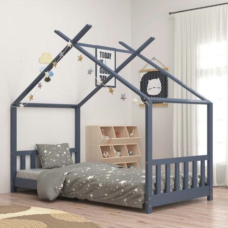 Kinderbedframe massief grenenhout grijs 70x140 cm 1