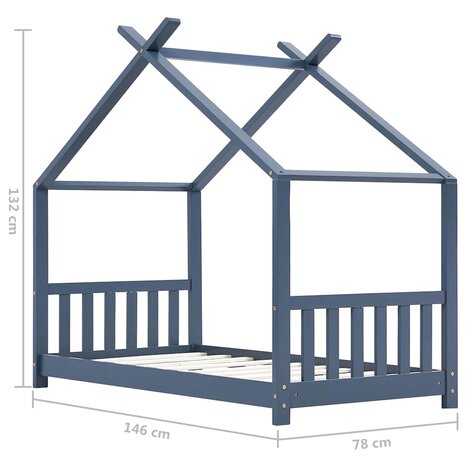 Kinderbedframe massief grenenhout grijs 70x140 cm 9