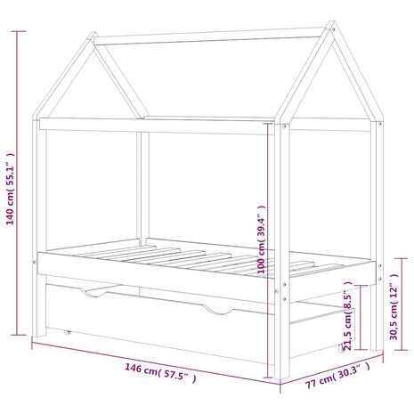 Kinderbedframe met lade massief grenenhout 70x140 cm 7