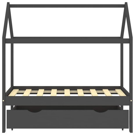 Kinderbedframe met lade grenenhout donkergrijs 70x140 cm 3