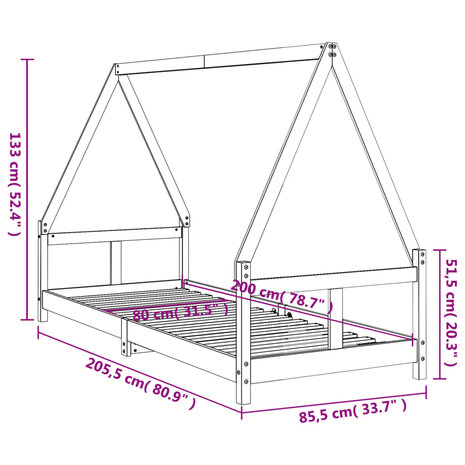 Kinderbedframe 80x200 cm massief grenenhout zwart 9