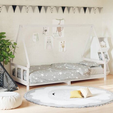 Kinderbedframe 90x200 cm massief grenenhout wit 1