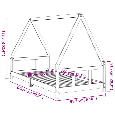 Kinderbedframe 90x200 cm massief grenenhout wit 9